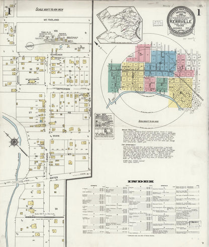Sanborn Fire Insurance Map from Kerrville, Kerr County, Texas (1924), Sheet #0001 - Complete Map Set gallery image, historic Sanborn map, vintage wall art, Texas Texas