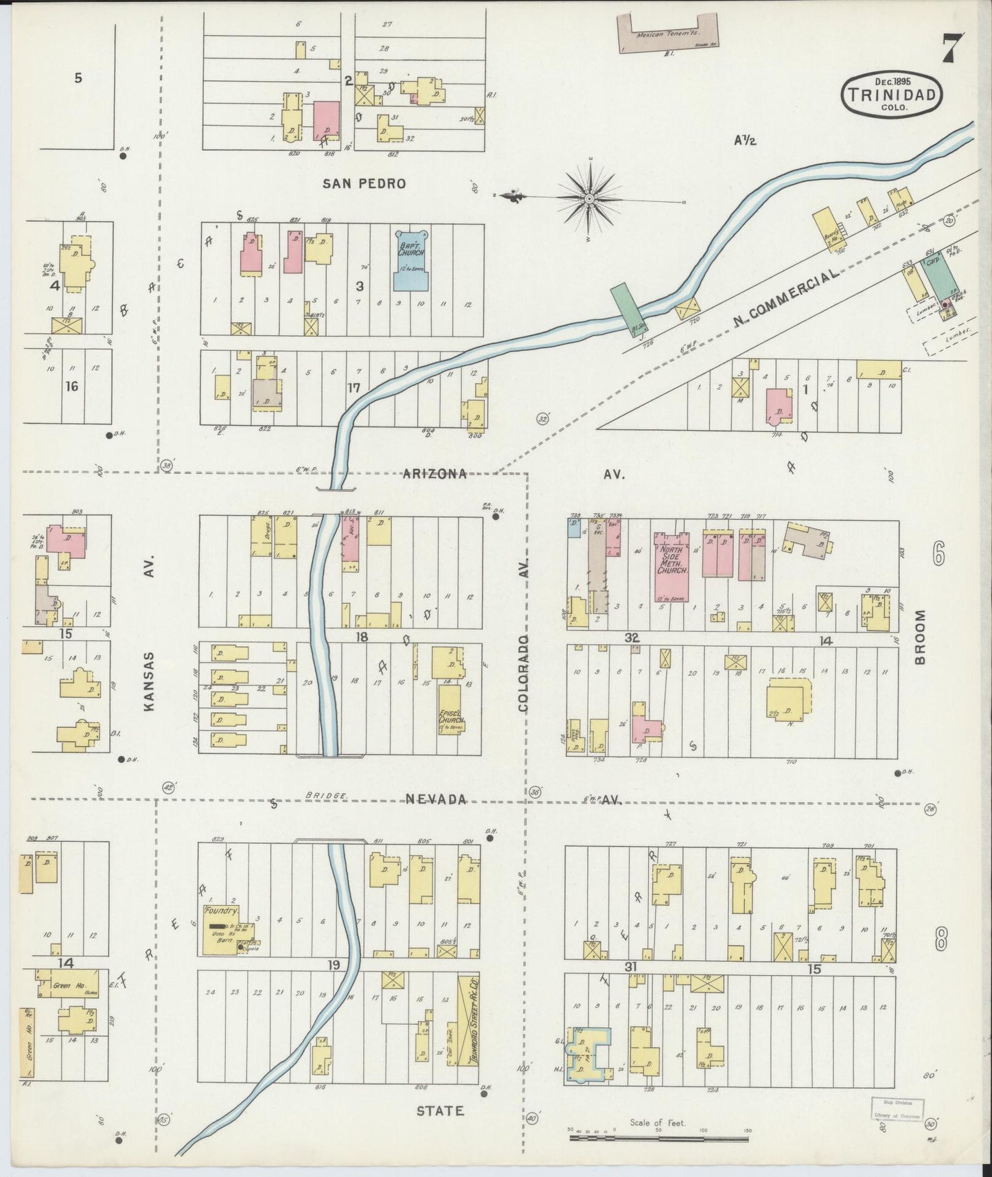 Sanborn Fire Insurance Map from Trinidad, Las Animas County, Colorado (1895), Sheet #0007 - Complete Map Set gallery image, historic Sanborn map, vintage wall art, Colorado Colorado