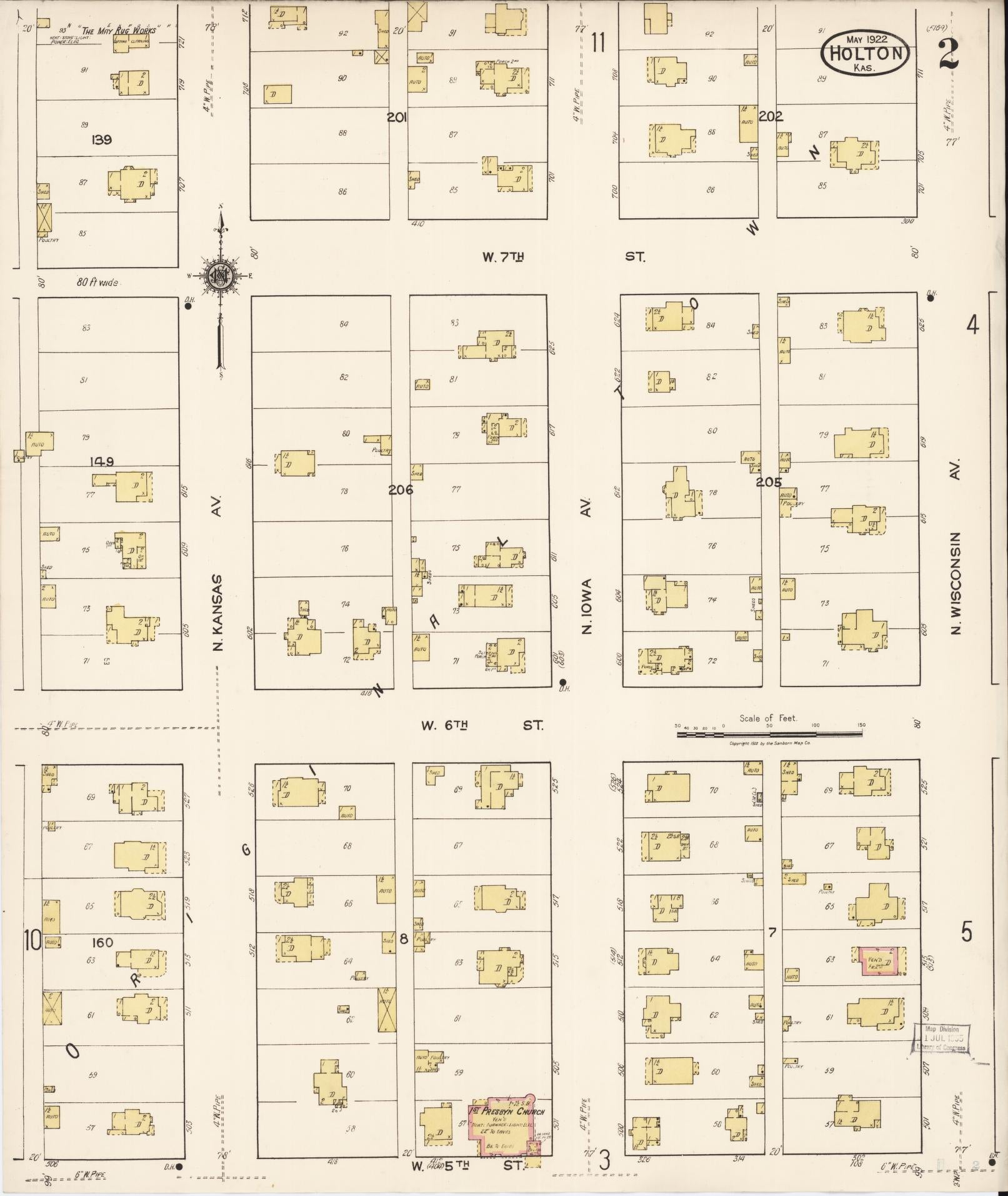 Sanborn Fire Insurance Map from Holton, Jackson County, Kansas (1922), Sheet #0002 - Complete Map Set gallery image, historic Sanborn map, vintage wall art, Kansas Kansas