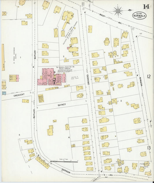 Sanborn Fire Insurance Map from Norwalk, Fairfield County, Connecticut (1901), Sheet #0014 - Historic Sanborn Fire Insurance Map Print, vintage old map wall art, antique decor, genealogy gift, Connecticut Connecticut map