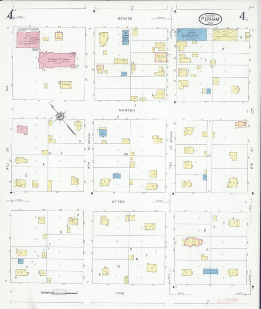 Sanborn Fire Insurance Map from Perham, Otter Tail County, Minnesota (1929), Sheet #0004 - Historic Sanborn Fire Insurance Map Print, vintage old map wall art, antique decor, genealogy gift, Minnesota Minnesota map