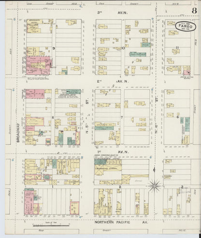 Sanborn Fire Insurance Map from Fargo, Cass County, North Dakota (1888), Sheet #0008 - Complete Map Set gallery image, historic Sanborn map, vintage wall art, North Dakota North Dakota