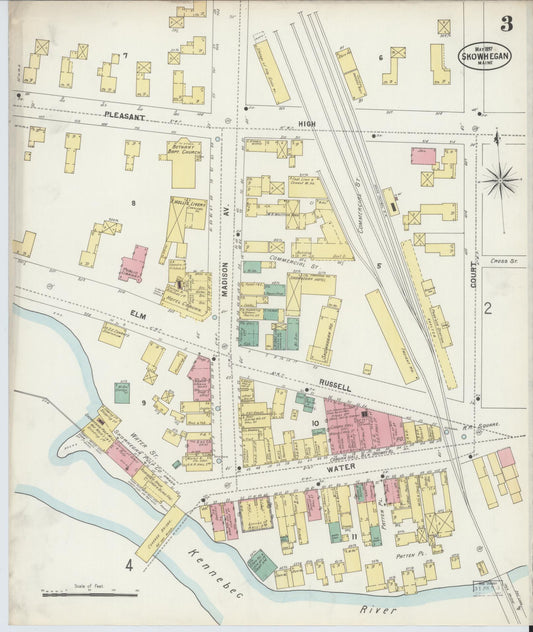 Sanborn Fire Insurance Map from Skowhegan, Somerset County, Maine (1897), Sheet #0003 - Historic Sanborn Fire Insurance Map Print, vintage old map wall art, antique decor, genealogy gift, Maine Maine map