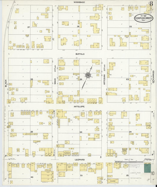 Sanborn Fire Insurance Map from Corpus Christi, Nueces County, Texas (1909), Sheet #0008 - Historic Sanborn Fire Insurance Map Print, vintage old map wall art, antique decor, genealogy gift, Texas Texas map