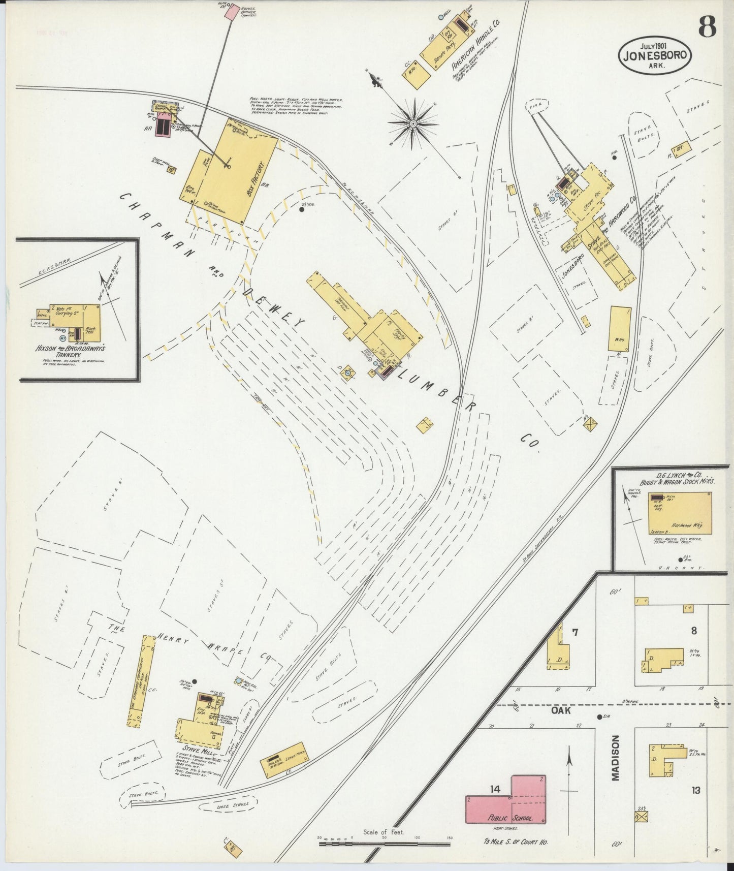 Sanborn Fire Insurance Map from Jonesboro, Craighead County, Arkansas (1901), Sheet #0008 - Complete Map Set gallery image, historic Sanborn map, vintage wall art, Arkansas Arkansas