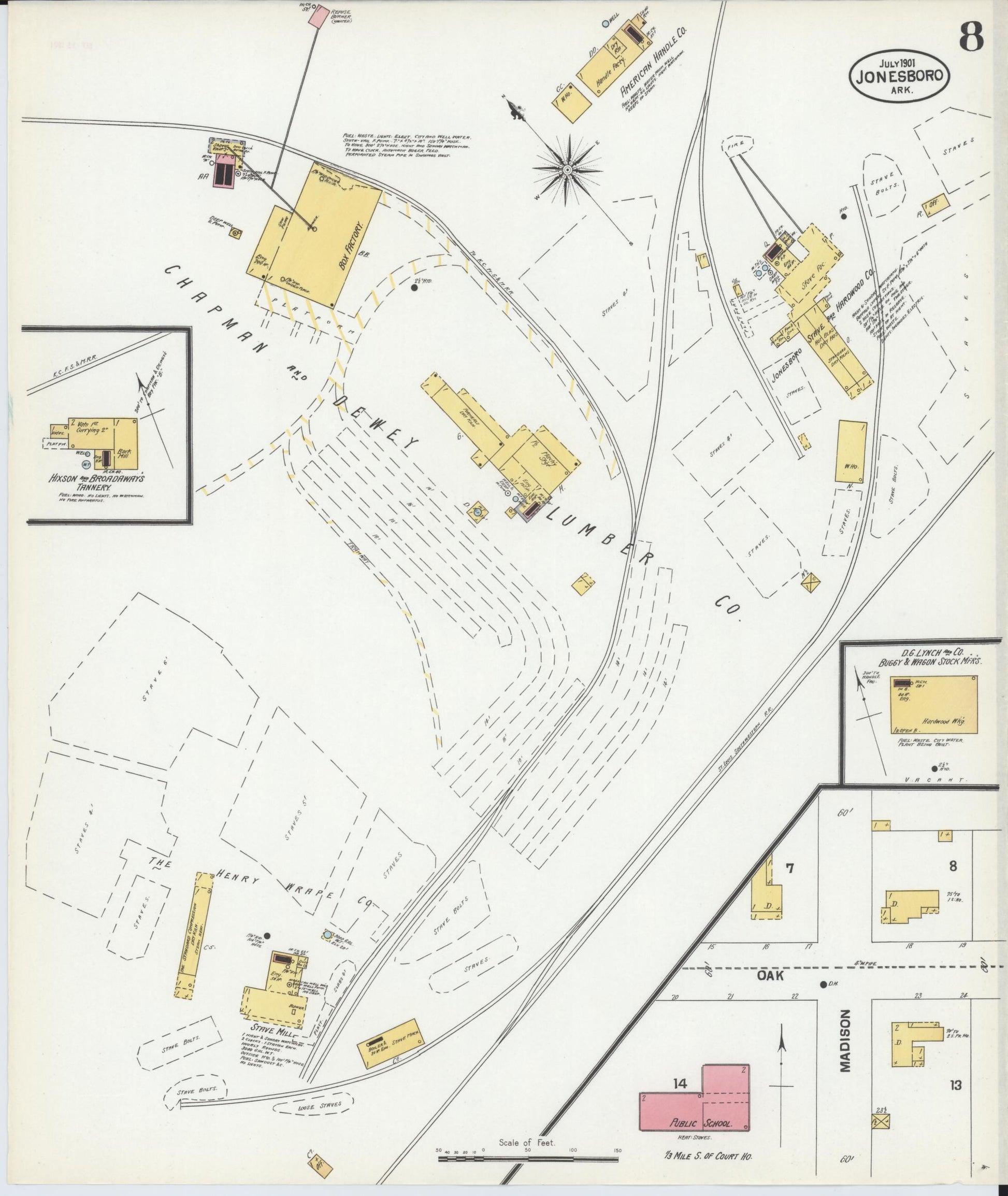 Sanborn Fire Insurance Map from Jonesboro, Craighead County, Arkansas (1901), Sheet #0008 - Complete Map Set gallery image, historic Sanborn map, vintage wall art, Arkansas Arkansas