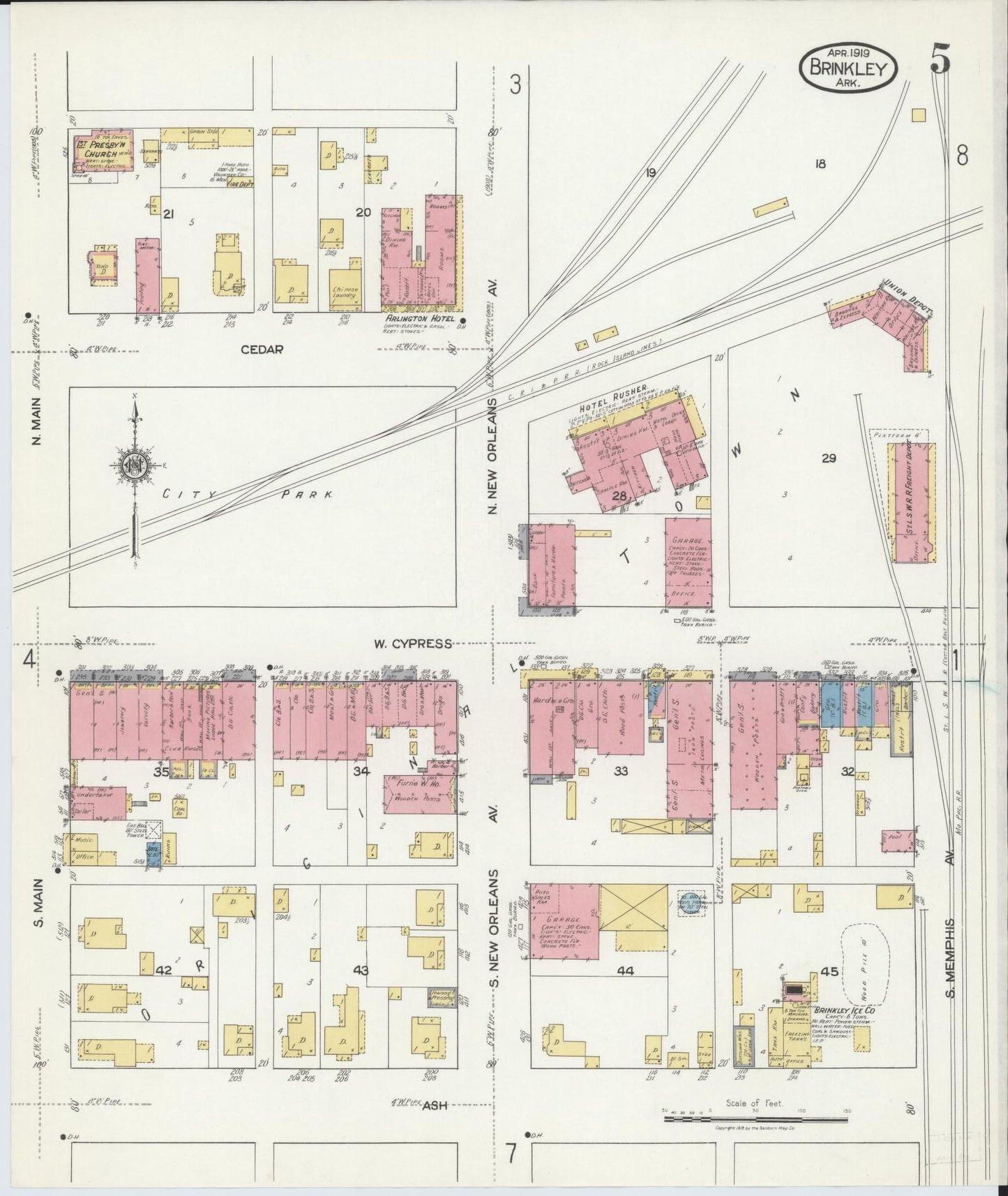 Sanborn Fire Insurance Map from Brinkley, Monroe County, Arkansas (1919), Sheet #0005 - Complete Map Set gallery image, historic Sanborn map, vintage wall art, Arkansas Arkansas