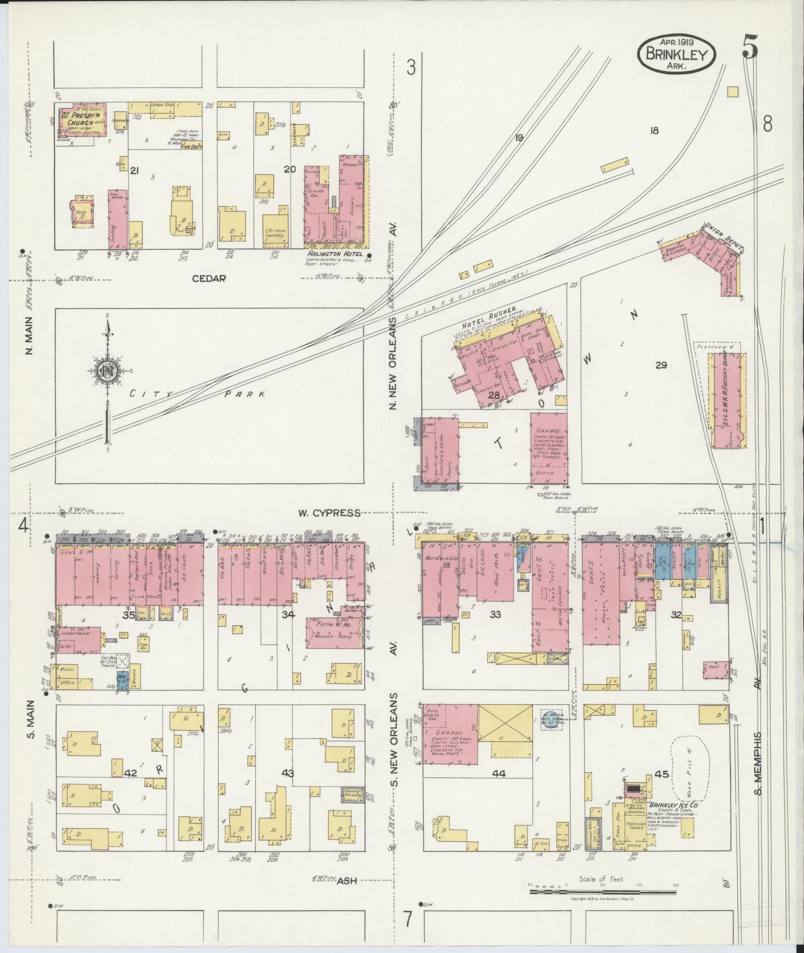 Sanborn Fire Insurance Map from Brinkley, Monroe County, Arkansas (1919), Sheet #0005 - Complete Map Set gallery image, historic Sanborn map, vintage wall art, Arkansas Arkansas