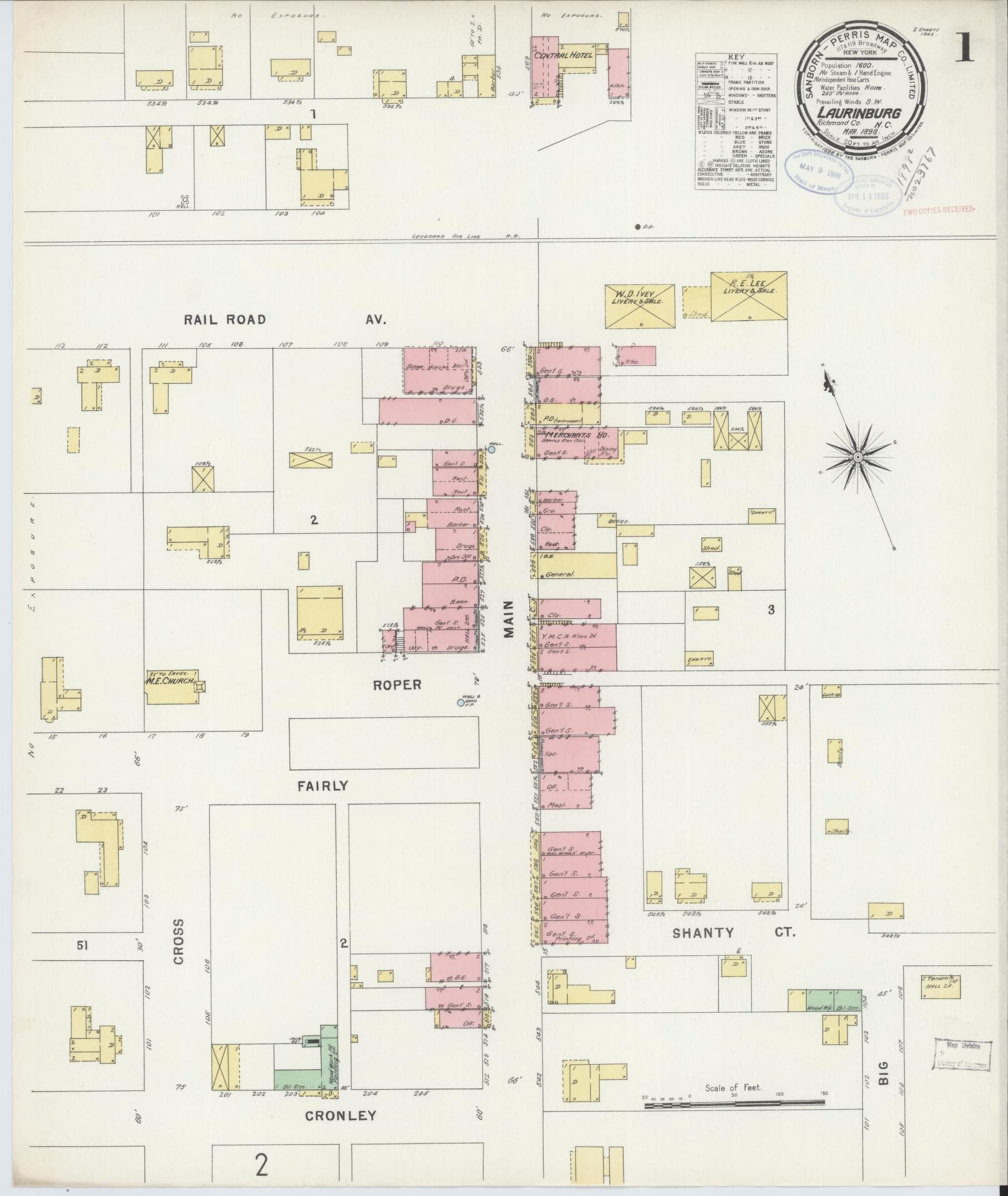 Sanborn Fire Insurance Map from Laurinburg, Scotland County, North Carolina. (1898) – Historic Sanborn Fire Insurance Map Print