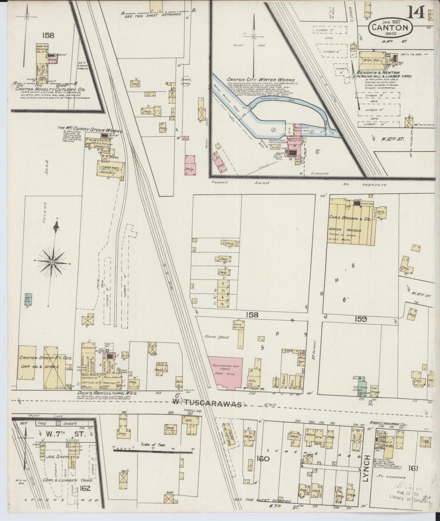 Sanborn Fire Insurance Map from Canton, Stark County, Ohio (1887), Sheet #0014 - Historic Sanborn Fire Insurance Map Print, vintage old map wall art, antique decor, genealogy gift, Ohio Ohio map