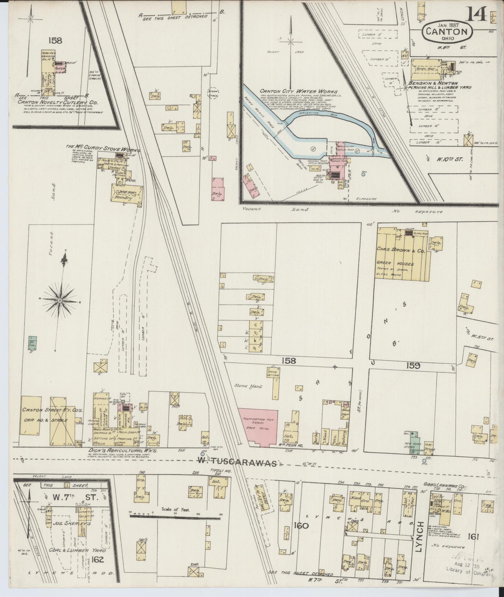 Sanborn Fire Insurance Map from Canton, Stark County, Ohio (1887), Sheet #0014 - Historic Sanborn Fire Insurance Map Print, vintage old map wall art, antique decor, genealogy gift, Ohio Ohio map