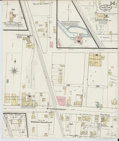 Sanborn Fire Insurance Map from Canton, Stark County, Ohio (1887), Sheet #0014 - Historic Sanborn Fire Insurance Map Print, vintage old map wall art, antique decor, genealogy gift, Ohio Ohio map