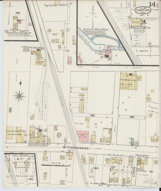 Sanborn Fire Insurance Map from Canton, Stark County, Ohio (1887), Sheet #0014 - Historic Sanborn Fire Insurance Map Print, vintage old map wall art, antique decor, genealogy gift, Ohio Ohio map