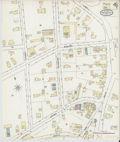 Sanborn Fire Insurance Map from Reading, Middlesex County, Massachusetts (1892), Sheet #0004 - Complete Map Set gallery image, historic Sanborn map, vintage wall art, Massachusetts Massachusetts