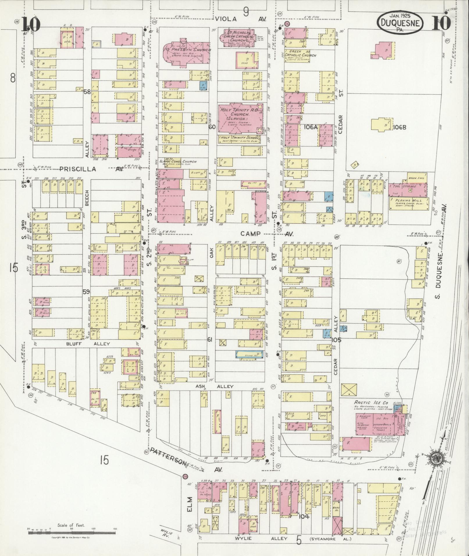Sanborn Fire Insurance Map from Duquesne, Allegheny County, Pennsylvania (1925), Sheet #0010 - Historic Sanborn Fire Insurance Map Print, vintage old map wall art, antique decor, genealogy gift, Pennsylvania Pennsylvania map