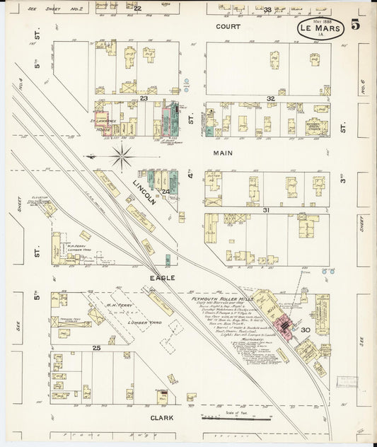 Sanborn Fire Insurance Map from Le Mars, Plymouth County, Iowa (1888), Sheet #0005 - Historic Sanborn Fire Insurance Map Print, vintage old map wall art