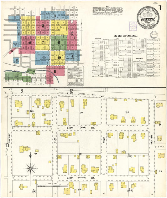 Sanborn Fire Insurance Map from Bonham, Fannin County, Texas (1902), Sheet #0001 - Historic Sanborn Fire Insurance Map Print, vintage old map wall art, antique decor, genealogy gift, Texas Texas map