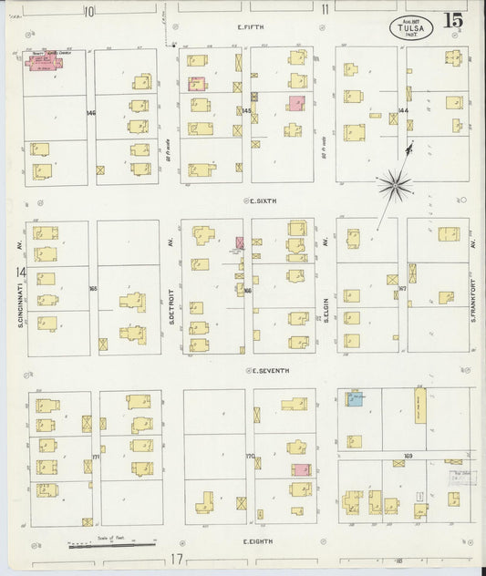 Sanborn Fire Insurance Map from Tulsa, Tulsa County, Oklahoma (1907), Sheet #0015 - Historic Sanborn Fire Insurance Map Print, vintage old map wall art, antique decor, genealogy gift, Oklahoma Oklahoma map