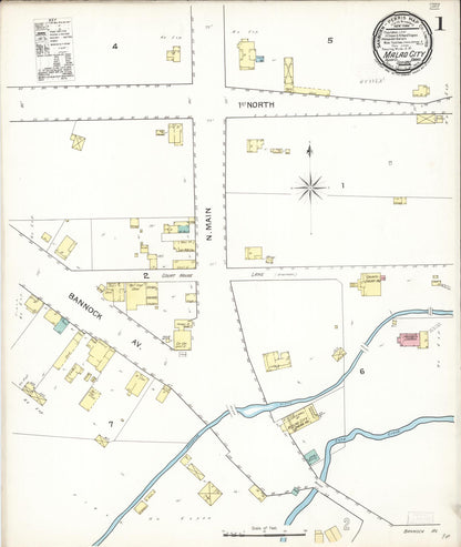 Sanborn Fire Insurance Map from Malad City, Oneida County, Idaho (1892), Sheet #0001 - Complete Map Set gallery image, historic Sanborn map, vintage wall art, Idaho Idaho