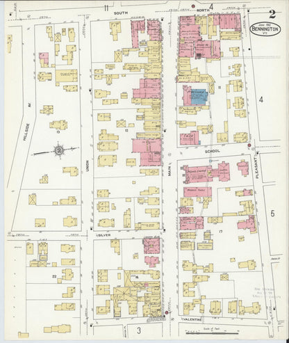 Sanborn Fire Insurance Map from Bennington, Bennington County, Vermont (1912), Sheet #0002 - Complete Map Set gallery image, historic Sanborn map, vintage wall art, Vermont Vermont