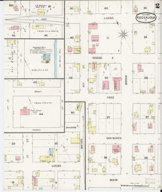 Sanborn Fire Insurance Map from Keosauqua, Van Buren County, Iowa (1893), Sheet #0002 - Historic Sanborn Fire Insurance Map Print, vintage old map wall art