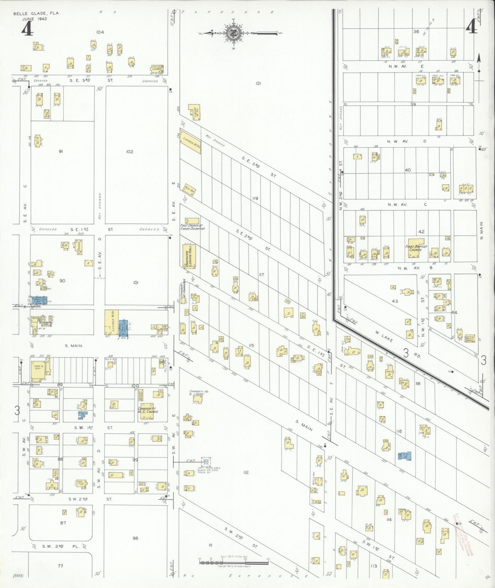 Sanborn Fire Insurance Map from Belle Glade, Palm Beach County, Florida (1942), Sheet #0004 - Historic Sanborn Fire Insurance Map Print, vintage old map wall art, antique decor, genealogy gift, Florida Florida map