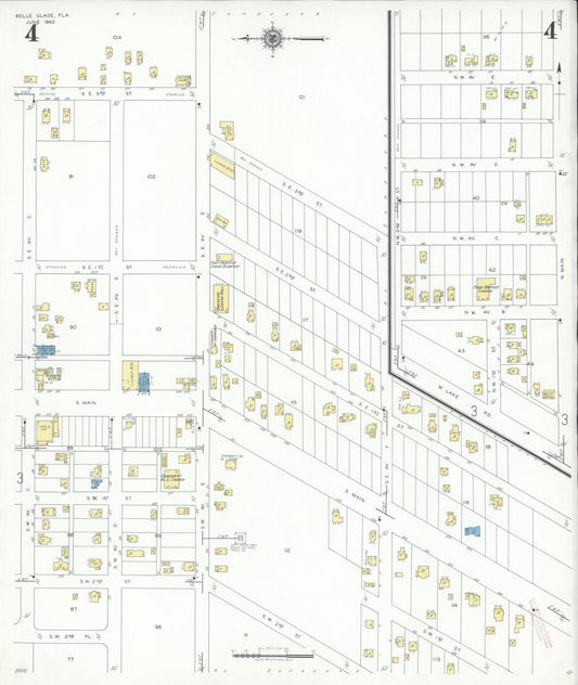 Sanborn Fire Insurance Map from Belle Glade, Palm Beach County, Florida (1942), Sheet #0004 - Historic Sanborn Fire Insurance Map Print, vintage old map wall art, antique decor, genealogy gift, Florida Florida map