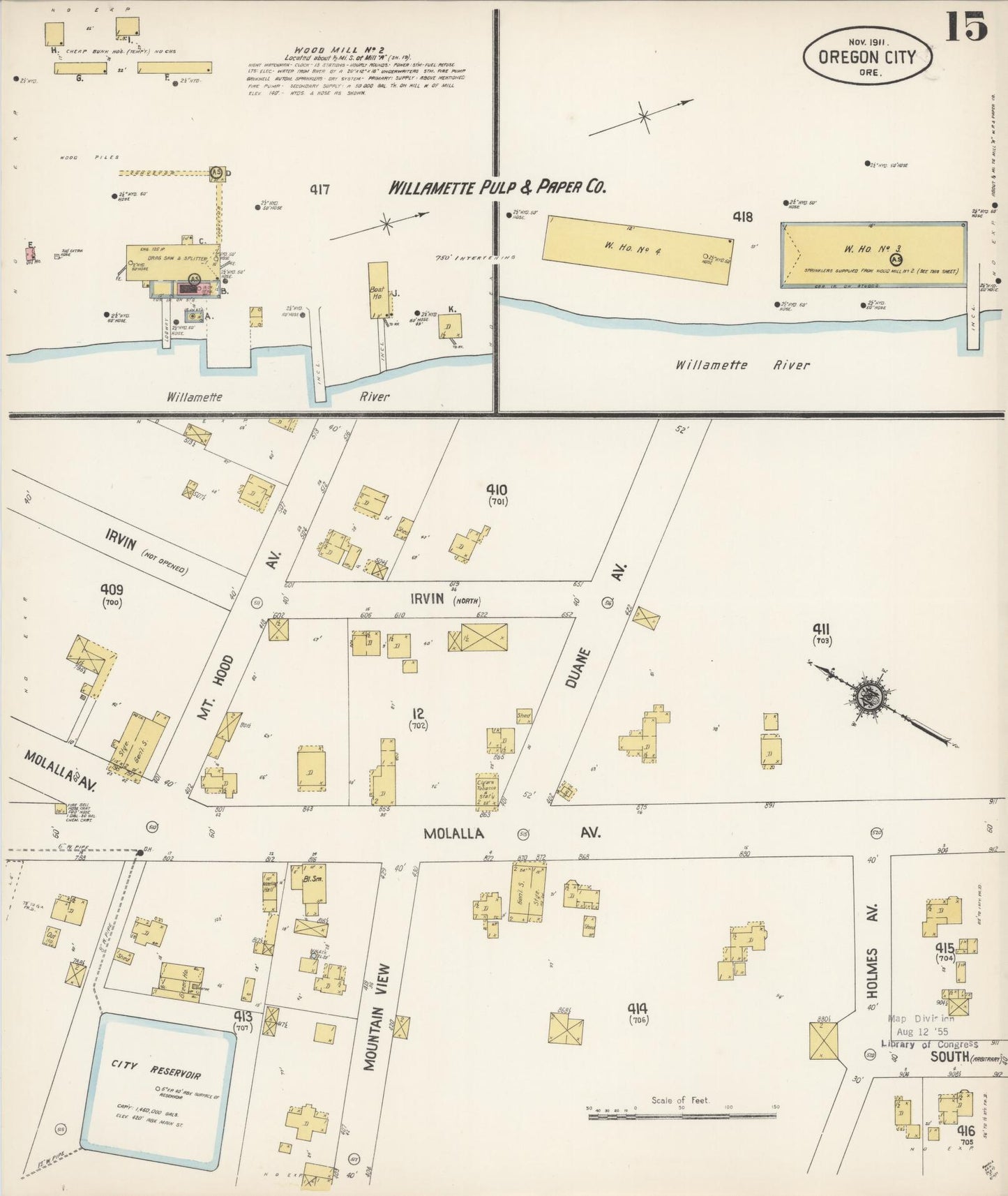 Sanborn Fire Insurance Map from Oregon City, Clackamas County, Oregon (1911), Sheet #0015 - Complete Map Set gallery image, historic Sanborn map, vintage wall art, Oregon Oregon