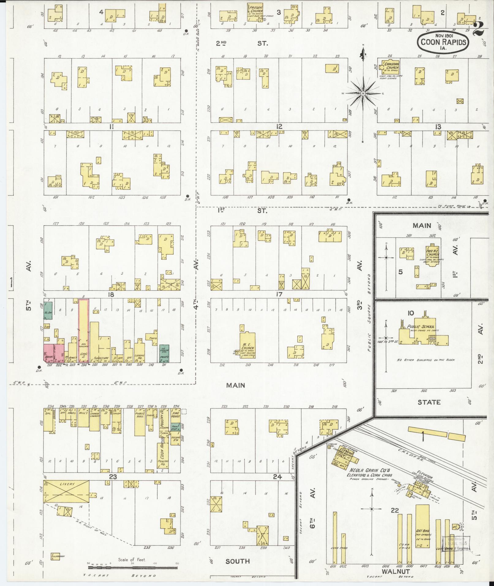 Sanborn Fire Insurance Map from Coon Rapids, Carroll County, Iowa (1901), Sheet #0002 - Historic Sanborn Fire Insurance Map Print, vintage old map wall art