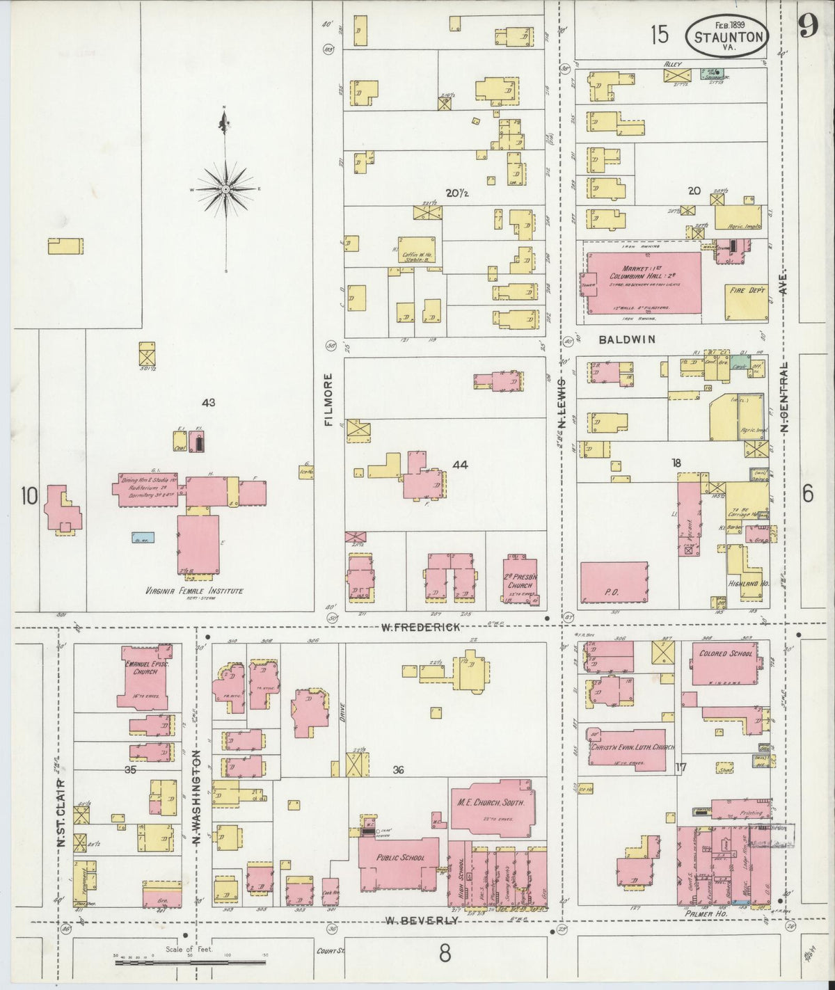 Sanborn Fire Insurance Map from Staunton, Independent Cities, Virginia (1899), Sheet #0009 - Complete Map Set gallery image, historic Sanborn map, vintage wall art, Virginia Virginia