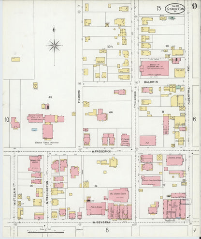 Sanborn Fire Insurance Map from Staunton, Independent Cities, Virginia (1899), Sheet #0009 - Complete Map Set gallery image, historic Sanborn map, vintage wall art, Virginia Virginia