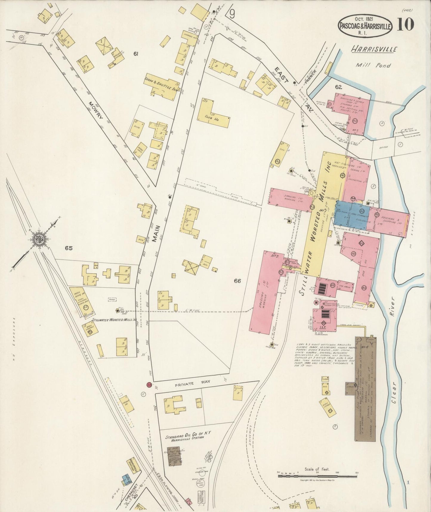 Sanborn Fire Insurance Map from Pascoag, Providence County, Rhode Island (1921), Sheet #0010 - Complete Map Set gallery image, historic Sanborn map, vintage wall art, Rhode Island Rhode Island