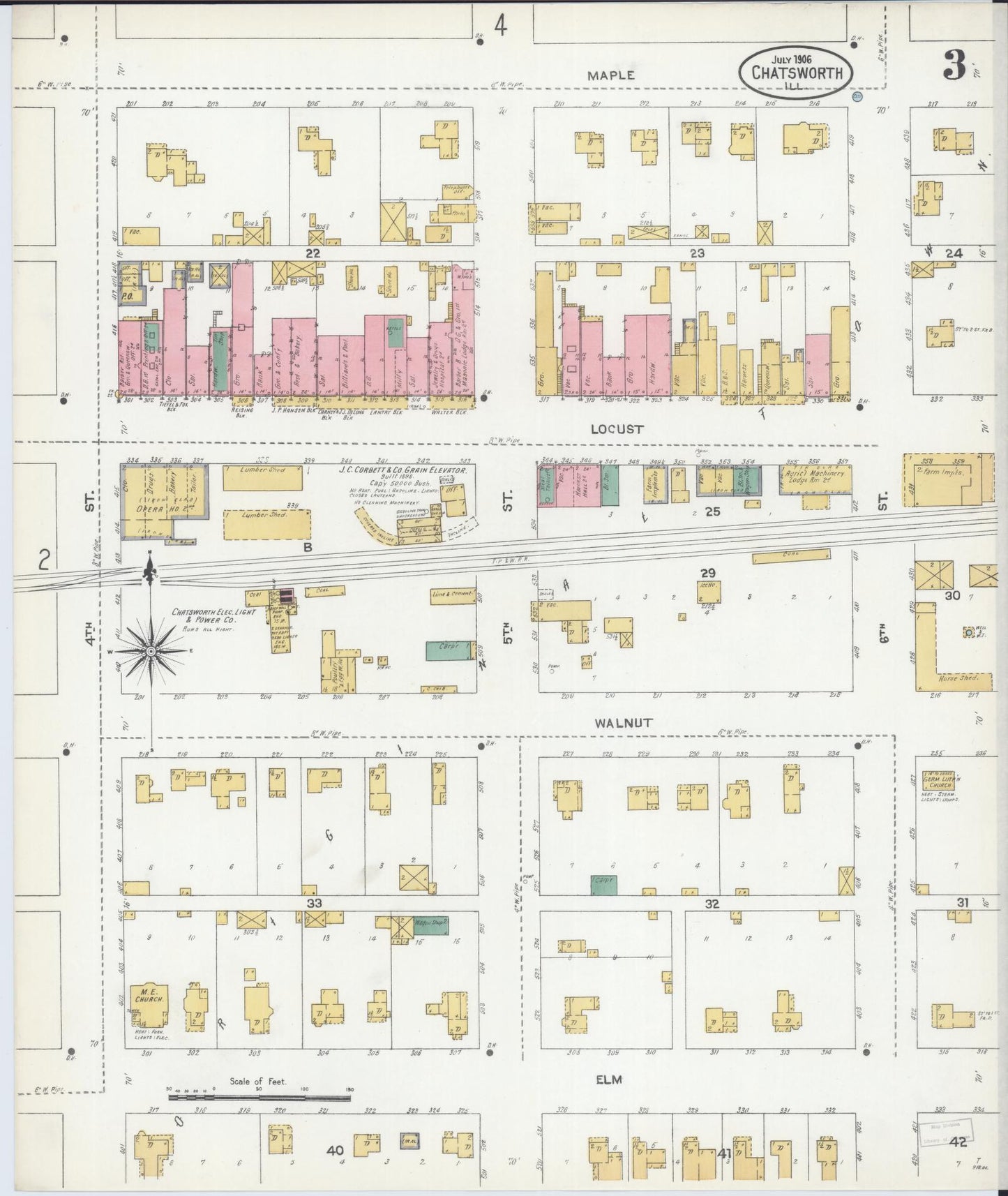 Sanborn Fire Insurance Map from Chatsworth, Livingston County, Illinois (1906), Sheet #0003 - Complete Map Set gallery image, historic Sanborn map, vintage wall art, Illinois Illinois