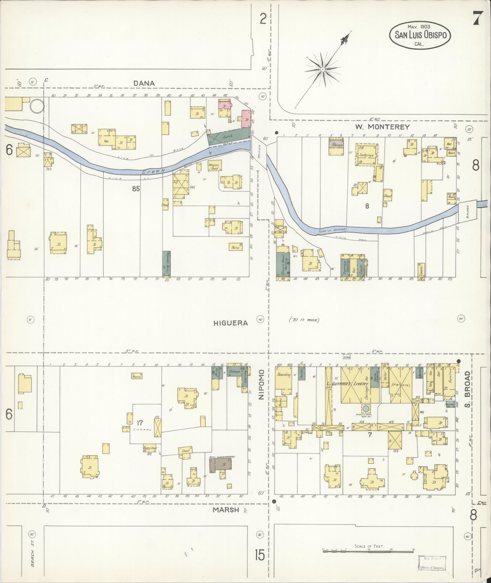Sanborn Fire Insurance Map from San Luis Obispo, San Luis Obispo County, California (1903), Sheet #0007 - Complete Map Set gallery image, historic Sanborn map, vintage wall art, California California