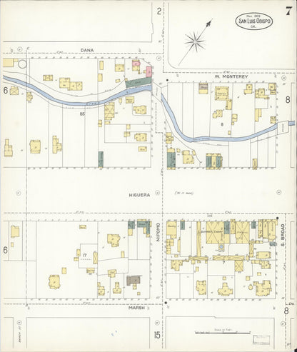 Sanborn Fire Insurance Map from San Luis Obispo, San Luis Obispo County, California (1903), Sheet #0007 - Complete Map Set gallery image, historic Sanborn map, vintage wall art, California California