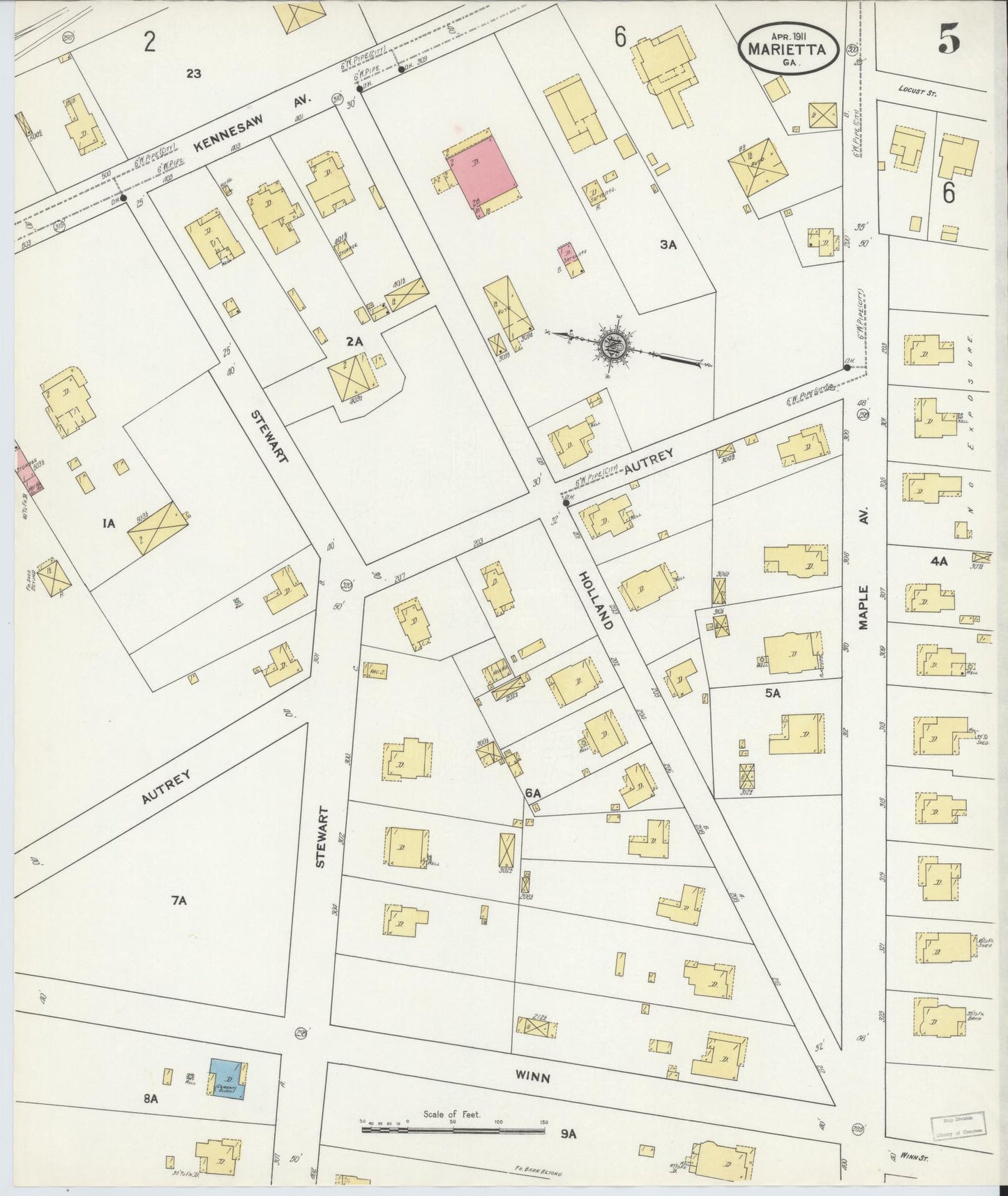 Sanborn Fire Insurance Map from Marietta, Cobb County, Georgia (1911), Sheet #0005 - Complete Map Set gallery image, historic Sanborn map, vintage wall art, Georgia Georgia