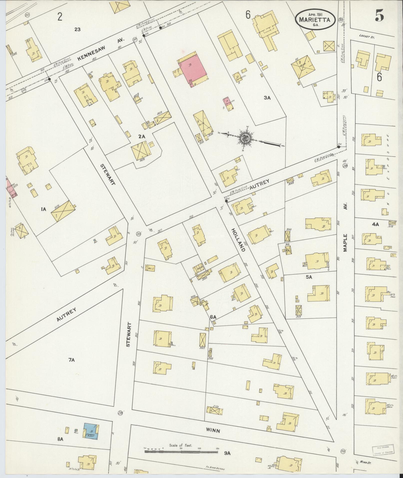 Sanborn Fire Insurance Map from Marietta, Cobb County, Georgia (1911), Sheet #0005 - Complete Map Set gallery image, historic Sanborn map, vintage wall art, Georgia Georgia