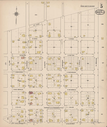 Sanborn Fire Insurance Map from Mineola, Wood County, Texas (1922), Sheet #0005 - Complete Map Set gallery image, historic Sanborn map, vintage wall art, Texas Texas