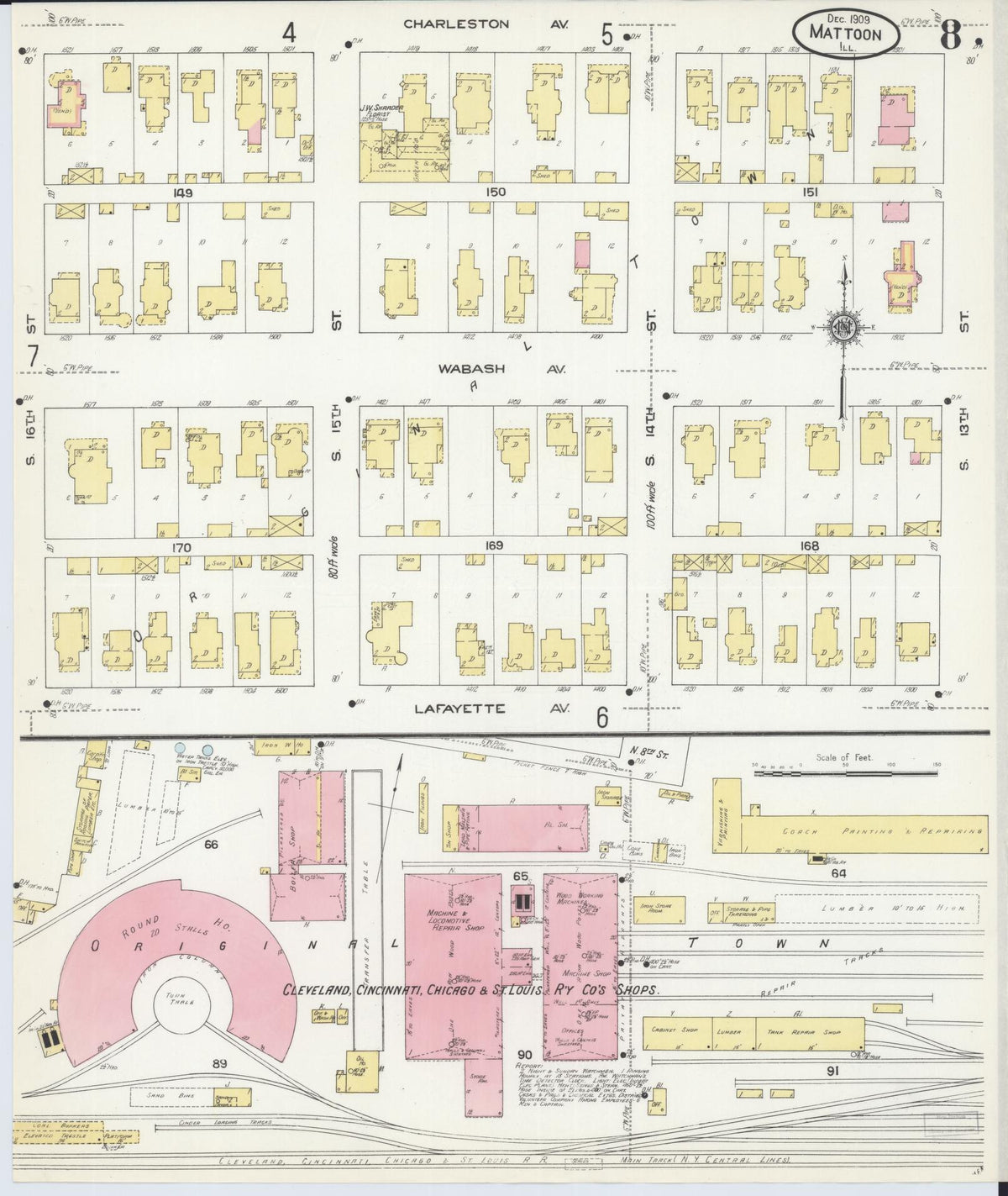 Sanborn Fire Insurance Map from Mattoon, Coles County, Illinois (1909), Sheet #0008 - Complete Map Set gallery image, historic Sanborn map, vintage wall art, Illinois Illinois