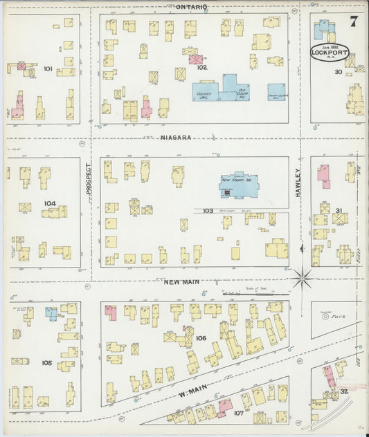 Sanborn Fire Insurance Map from Lockport, Niagara County, New York (1892), Sheet #0007 - Historic Sanborn Fire Insurance Map Print, vintage old map wall art, antique decor, genealogy gift, New York New York map