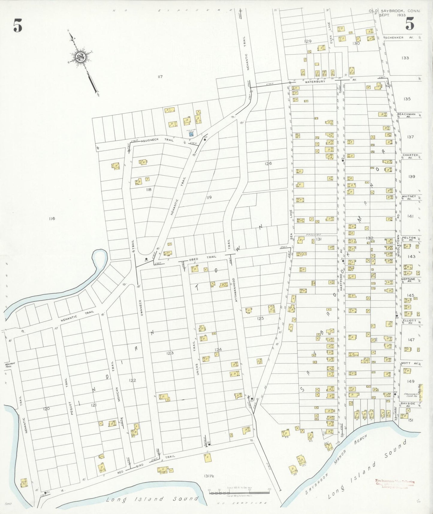 Sanborn Fire Insurance Map from Old Saybrook, Middlesex County, Connecticut (1933), Sheet #0005 - Historic Sanborn Fire Insurance Map Print, vintage old map wall art, antique decor, genealogy gift, Connecticut Connecticut map