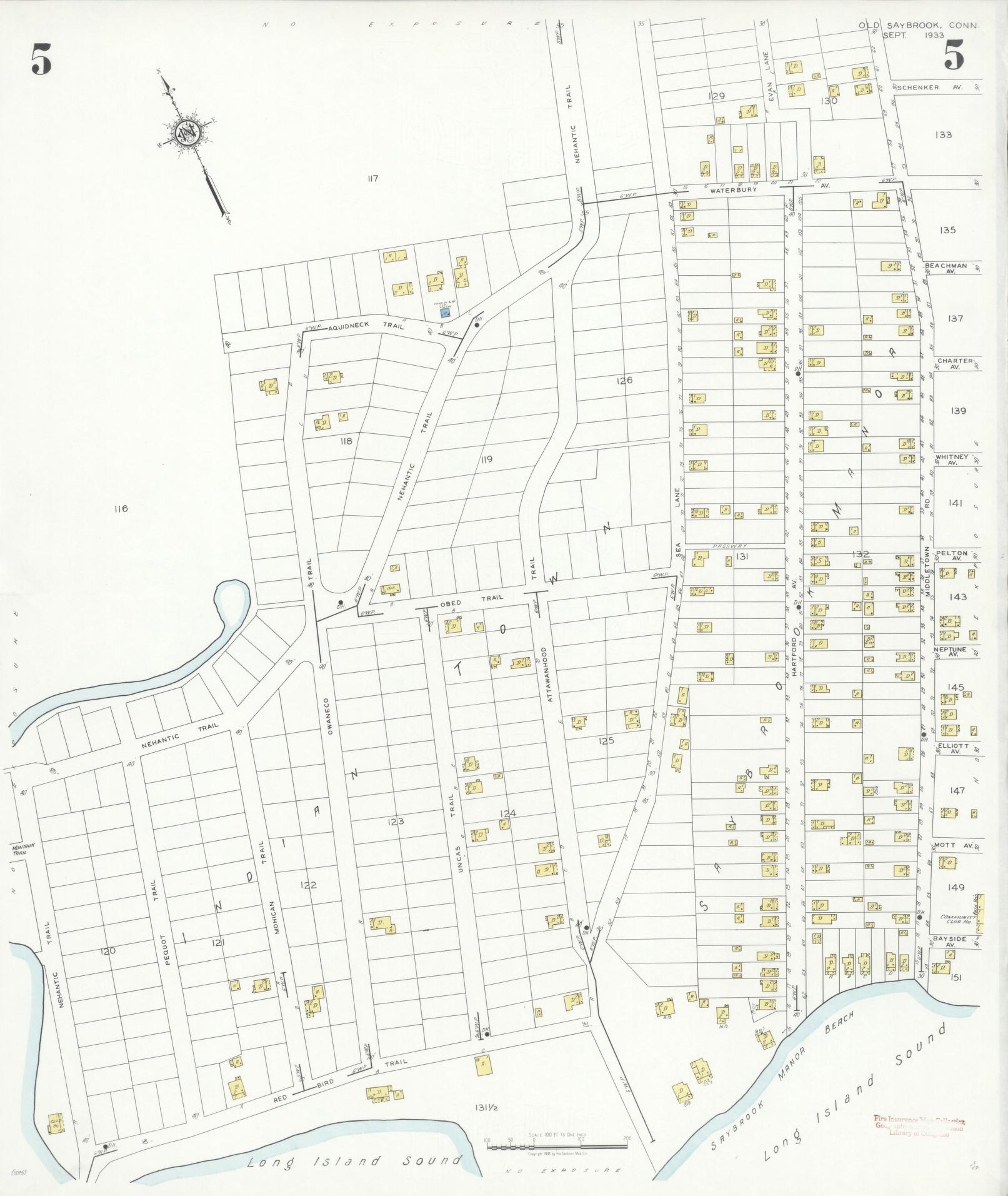 Sanborn Fire Insurance Map from Old Saybrook, Middlesex County, Connecticut (1933), Sheet #0005 - Historic Sanborn Fire Insurance Map Print, vintage old map wall art, antique decor, genealogy gift, Connecticut Connecticut map
