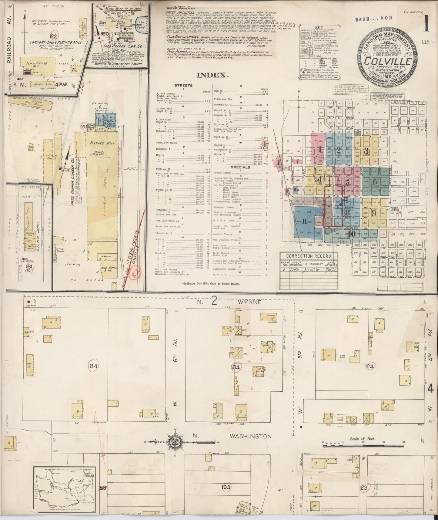 Sanborn Fire Insurance Map from Colville, Stevens County, Washington (1940), Sheet #0001 - Complete Map Set gallery image, historic Sanborn map, vintage wall art, Washington Washington