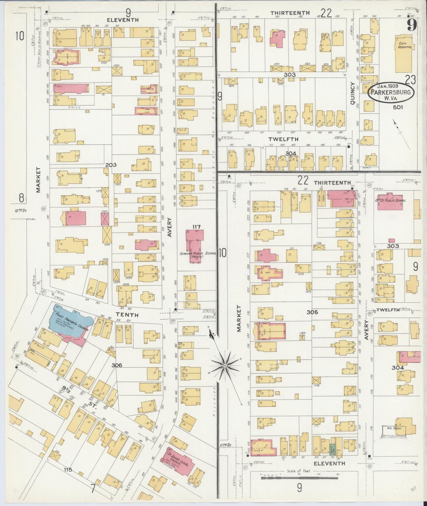 Sanborn Fire Insurance Map from Parkersburg, Wood County, West Virginia (1909), Sheet #0009 - Complete Map Set gallery image, historic Sanborn map, vintage wall art, West Virginia West Virginia