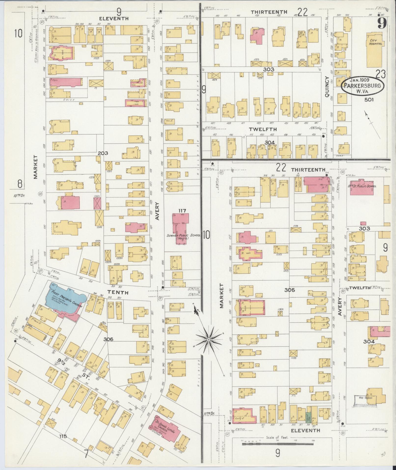 Sanborn Fire Insurance Map from Parkersburg, Wood County, West Virginia (1909), Sheet #0009 - Complete Map Set gallery image, historic Sanborn map, vintage wall art, West Virginia West Virginia