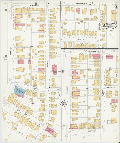 Sanborn Fire Insurance Map from Parkersburg, Wood County, West Virginia (1909), Sheet #0009 - Complete Map Set gallery image, historic Sanborn map, vintage wall art, West Virginia West Virginia