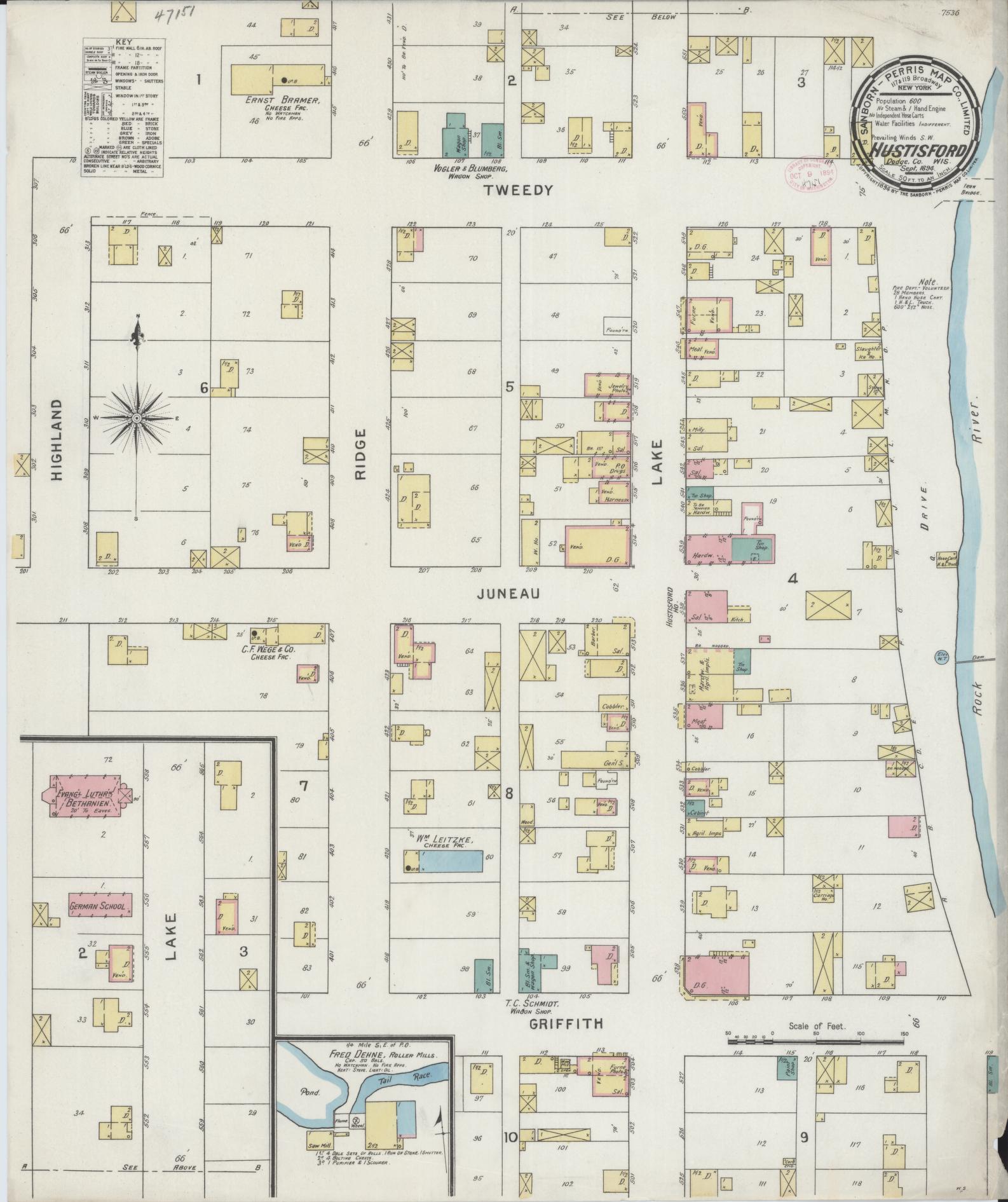 Sanborn Fire Insurance Map from Hustisford, Dodge County, Wisconsin (1894), Sheet #0001 - Historic Sanborn Fire Insurance Map Print, vintage old map wall art, antique decor, genealogy gift, Wisconsin Wisconsin map