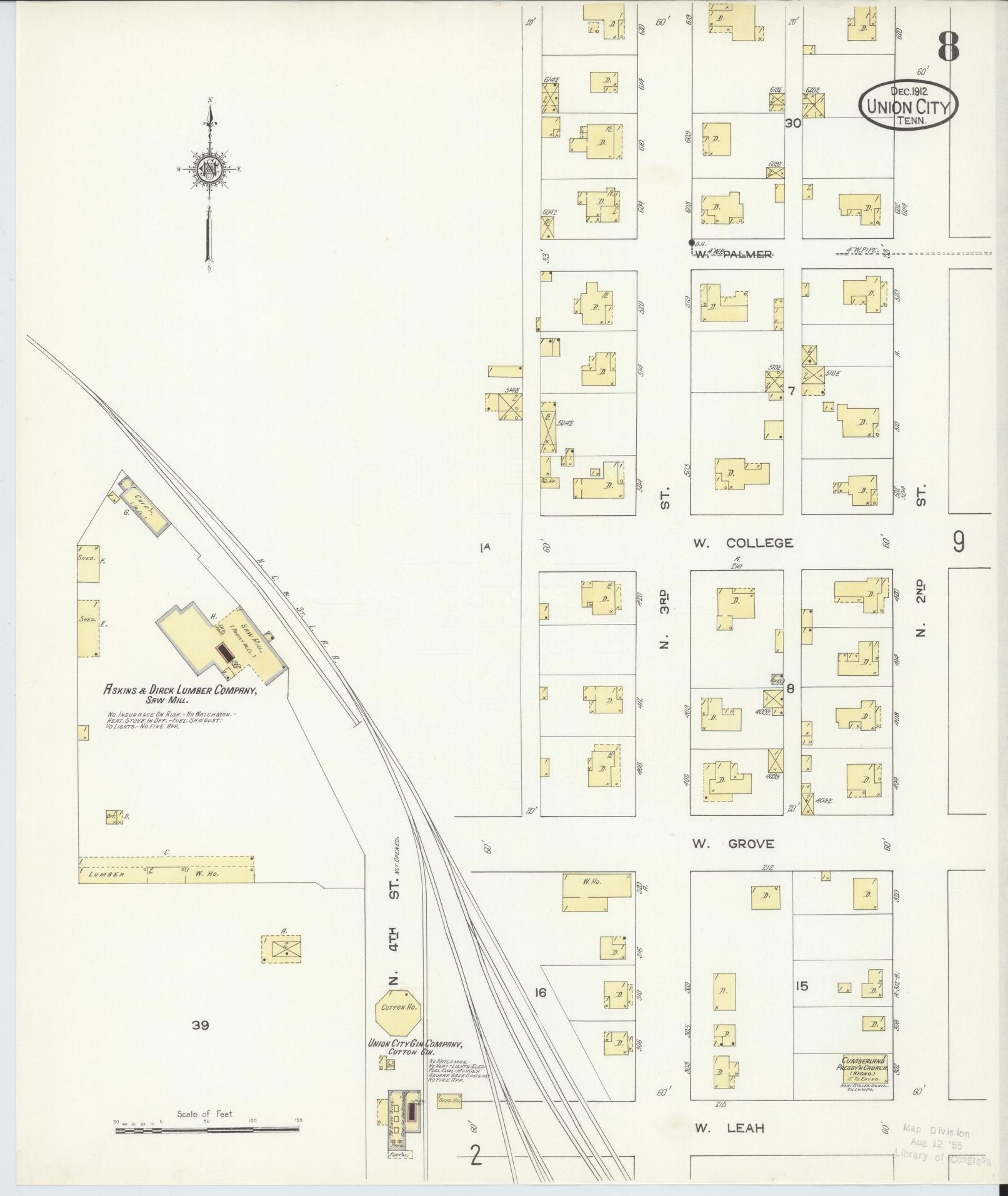 Sanborn Fire Insurance Map from Union City, Obion County, Tennessee (1912), Sheet #0008 - Complete Map Set gallery image, historic Sanborn map, vintage wall art, Tennessee Tennessee