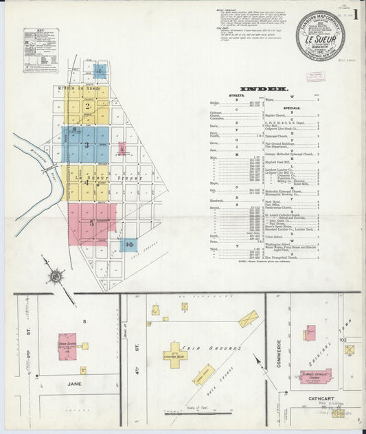 Sanborn Fire Insurance Map from Le Sueur, Le Sueur County, Minnesota (1910), Sheet #0001 - Complete Map Set gallery image, historic Sanborn map, vintage wall art, Minnesota Minnesota