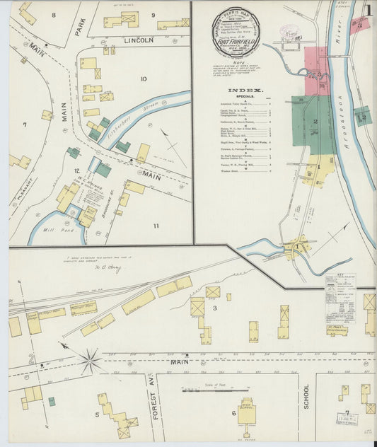Sanborn Fire Insurance Map from Fort Fairfield, Aroostook County, Maine (1893), Sheet #0001 - Historic Sanborn Fire Insurance Map Print, vintage old map wall art, antique decor, genealogy gift, Maine Maine map
